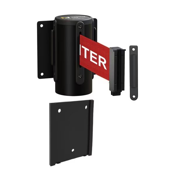 Retractable Belt Barrier Wall Mount Bk Case Removable 16' R.Cau..Belt, Montour Line, Mfr#: WM215-BK-CAURW-RM-S-160